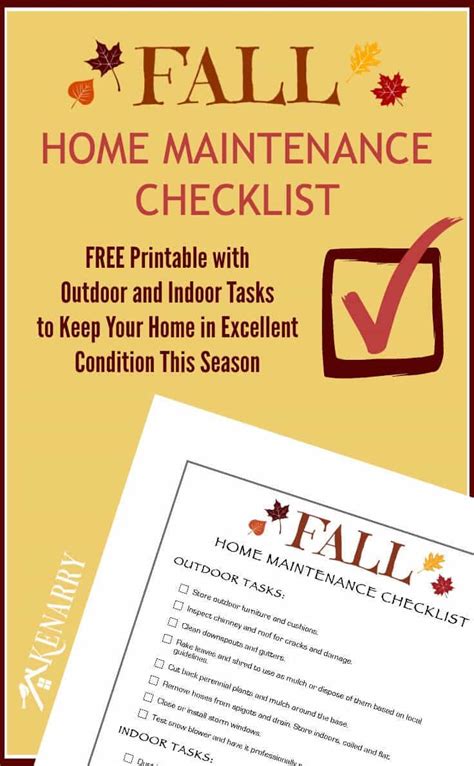Fall Home Maintenance Checklist Free Printable