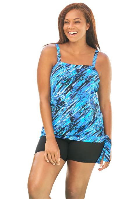 Swimsuits For All Womens Plus Size Blouson Tankini Top With Adjustable