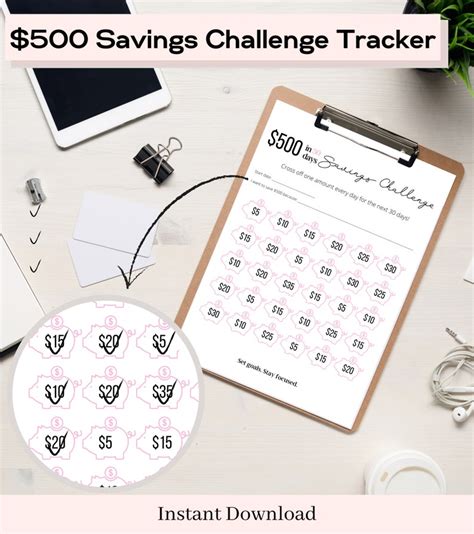500 Money Saving Challenge Printable Money Tracker Save Etsy