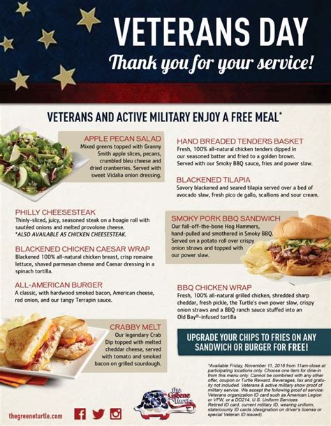 Printable List Of Veterans Day Free Meals Here Are 145 Restaurants Retailers Services And