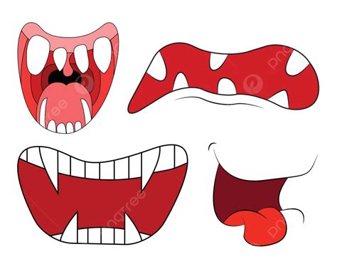 Vector Illustration Set Of Cartoon Smiles Mouths Lips With Teeth And