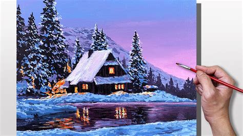 Acrylic Painting Time Lapse Winter Night Cabin Correa Art Youtube