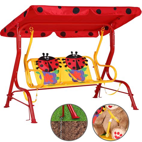 Unbrand gymax kids patio porch bench swing w/ safety belt canopy outdoor furniture blue. Kids Swing Chair Seat Bench Children Outdoor Canopy 2 ...