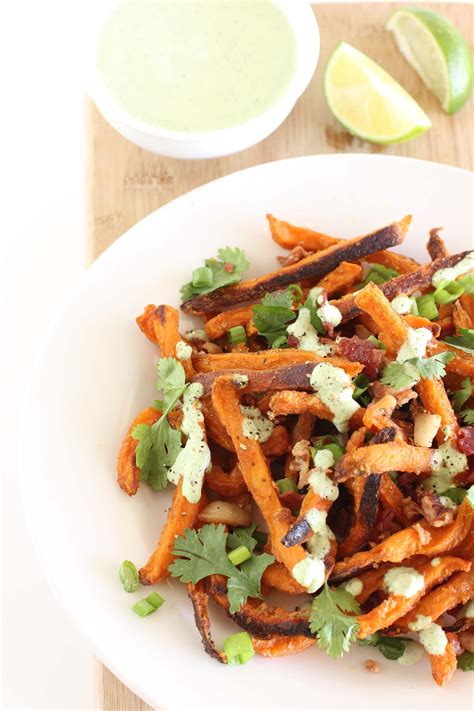 The crisp, sweet fries come with all kinds of dipping sauces, but i love the combination of sweet potato with spicy chipotle lime. SWEET POTATO FRIES WITH BACON AND CILANTRO LIME SAUCE ...