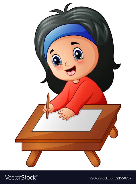 Little Girl Cartoon Studying Royalty Free Vector Image