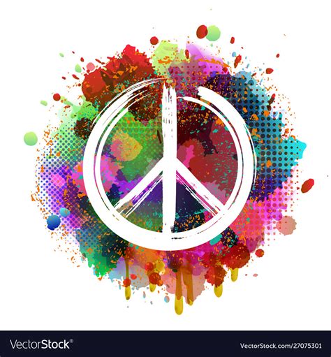 White Peace Hippie Symbol On Colorful Background Vector Image