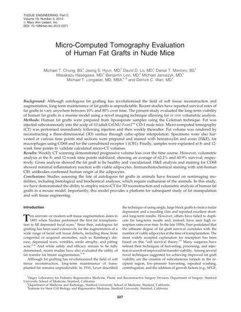 Pdf Micro Computed Tomography Evaluation Of Human Fat Grafts In Nude Mice