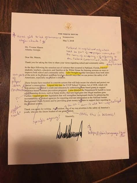 Sample letters to the president. English teacher corrects Trump's letter, sends it back to ...
