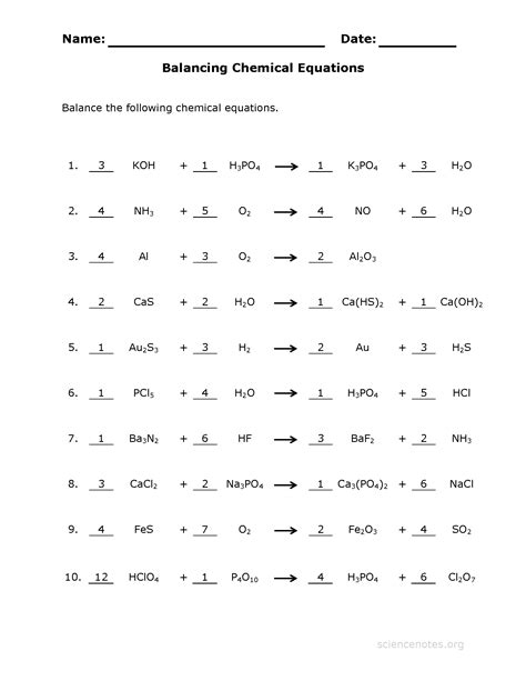 Balancing equations online exercise for 6. Balancing Chemical Equations Practice Sheet