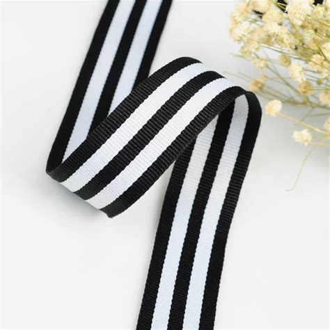 1 Wide White And Black Stripe Ribbon 25mm For Flowers Packing
