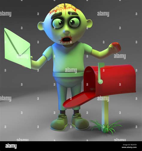 Cartoon Zombie Monster Checks His Mailbox For Mail 3d Illustration