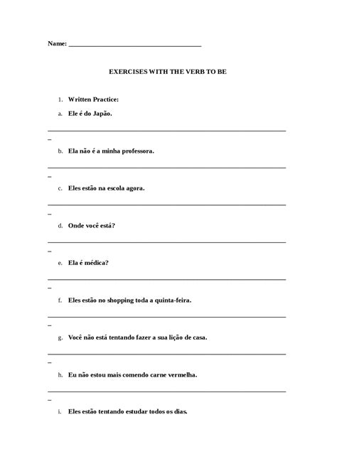 Atividades Sobre Verb To Be