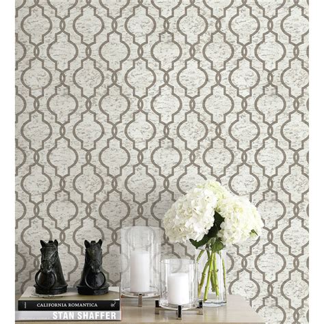 Pear Tree Cork Geometric Trellis Textured Wallpaper Metallic Beige Grey