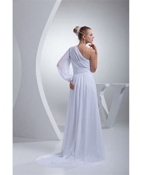 Grecian One Sleeve White Chiffon Long Beach Wedding Dress Op4431 151 3