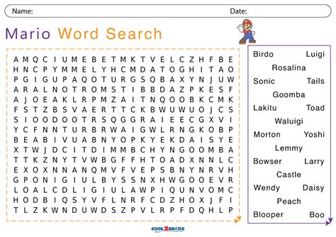 Printable Mario Word Search Cool2bkids