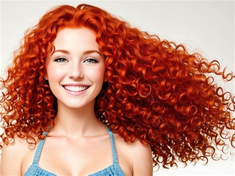 Premium Ai Image Portrait Of Beautiful Cheerful Redhead Woman With Flying Curly Hair Smiling