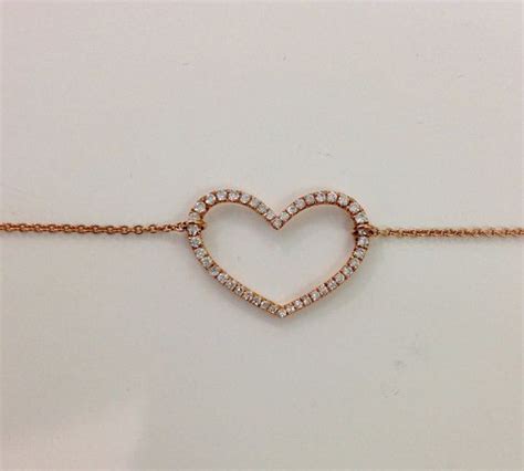 Rose Gold Heart Shaped Diamond Bracelet Chain 18k Pink Gold Etsy