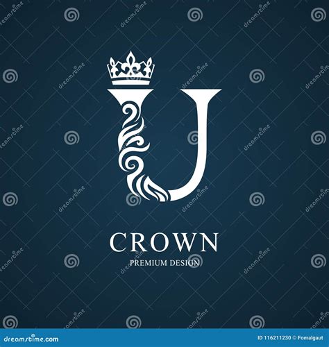 Elegant Letter U With Crown Graceful Royal Style Calligraphic