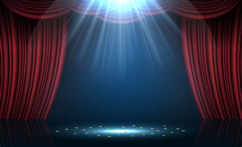 Red Stage Curtain Illuminated By Spotlights Vector Illustration