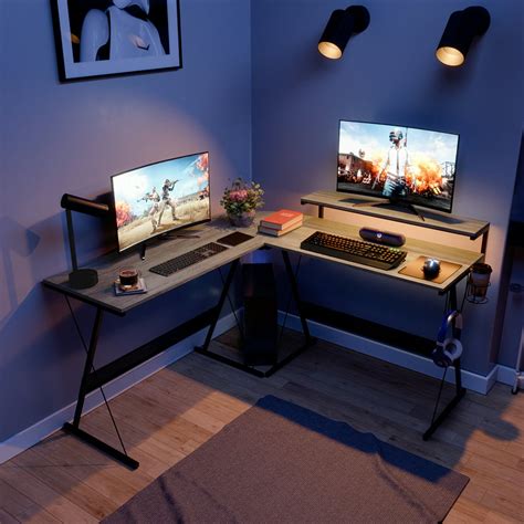 Bestier 552 Inch Led L Shaped Gaming Desk With Large Monitor Stand In