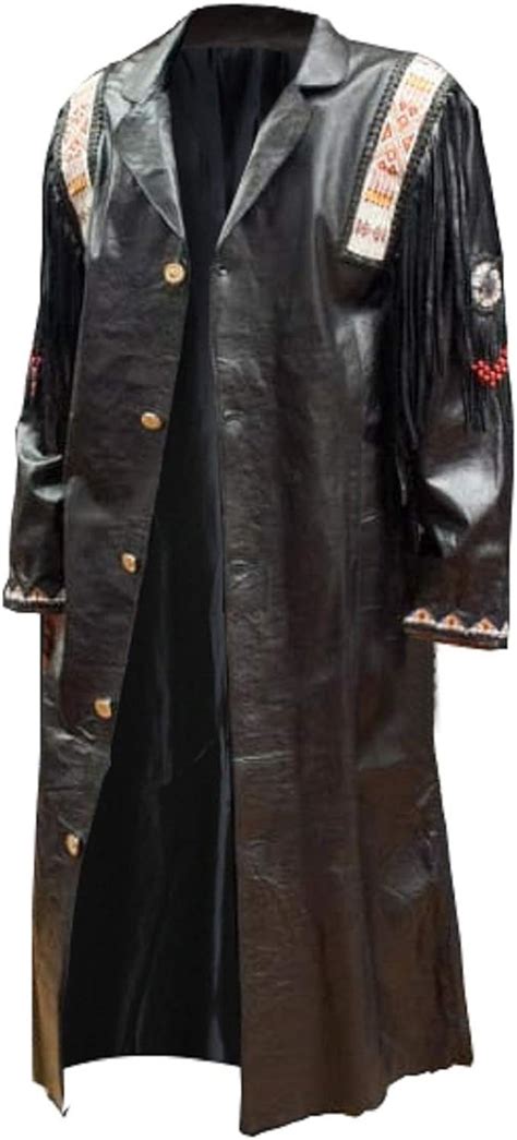 Mens Native American Indian Western Style Embroidered Fringe Black Brown Leather Coat At Amazon