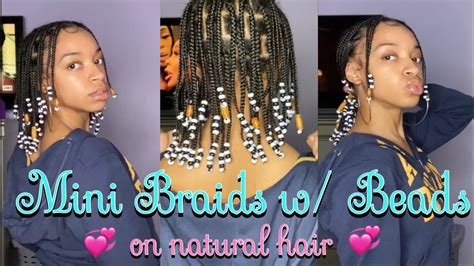 Mini Braids W Beads On Natural Hair Natural Hair Box Braids Youtube