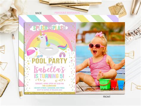 Pool Party Invitation Rainbow Unicorn Pool Party Etsy Unicorn Pool Party Pool Party