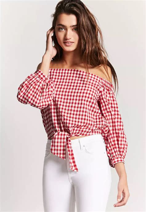 F21 Gingham Off Shoulder Top Gingham Fashion Fashion Everyday Outfits