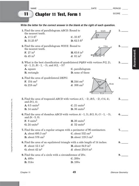 Glencoe Geometry Worksheets Answer Key