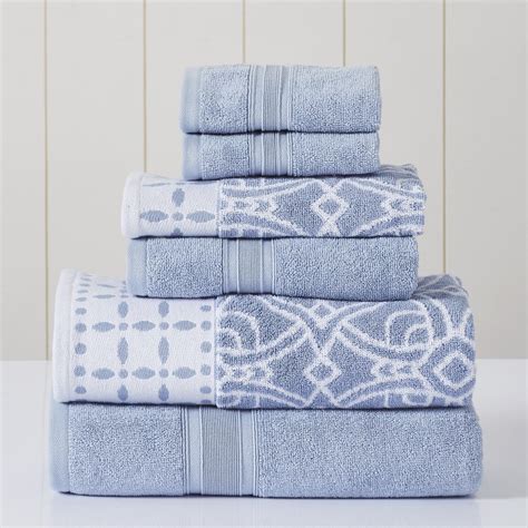 Modern Threads 6 Piece Geometric Cotton Bath Towels 27 X 54 Blue