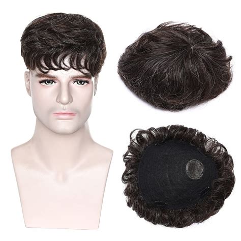Human Hair Toupee For Men Hair Replacement System Gents Hair Piece Pu