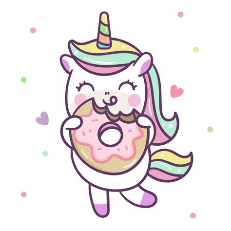 Premium Vector Cute Unicorn Vector Eating Donut