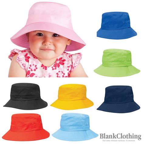 Kids Plain Cotton Twill Bucket Hat Toggle Sports Club School Sun