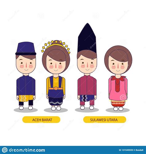 Aceh Barat And Sulawesi Utara Traditional National Clothes Of Indonesia