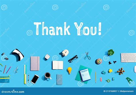 Thank You Message With Electronic Gadgets And Office Supplies Stock