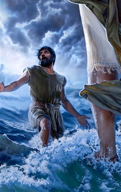 Peter Walking On Water Toward Jesus Gets Distracted With Fear And