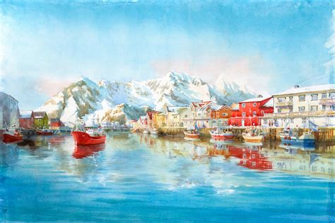 Norway Fjord Art Print From An Original Watercolor Norway Etsy