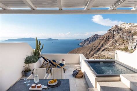 Wonderful Resort In Santorini Greece Overlooking The Deep Blue Of The