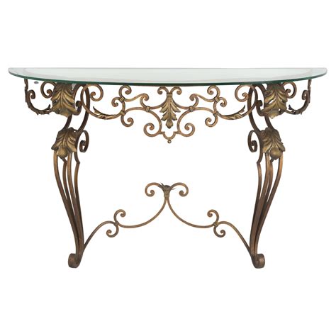 Wrought Iron Gilded Console Table With Glass Top At 1stdibs Wrought