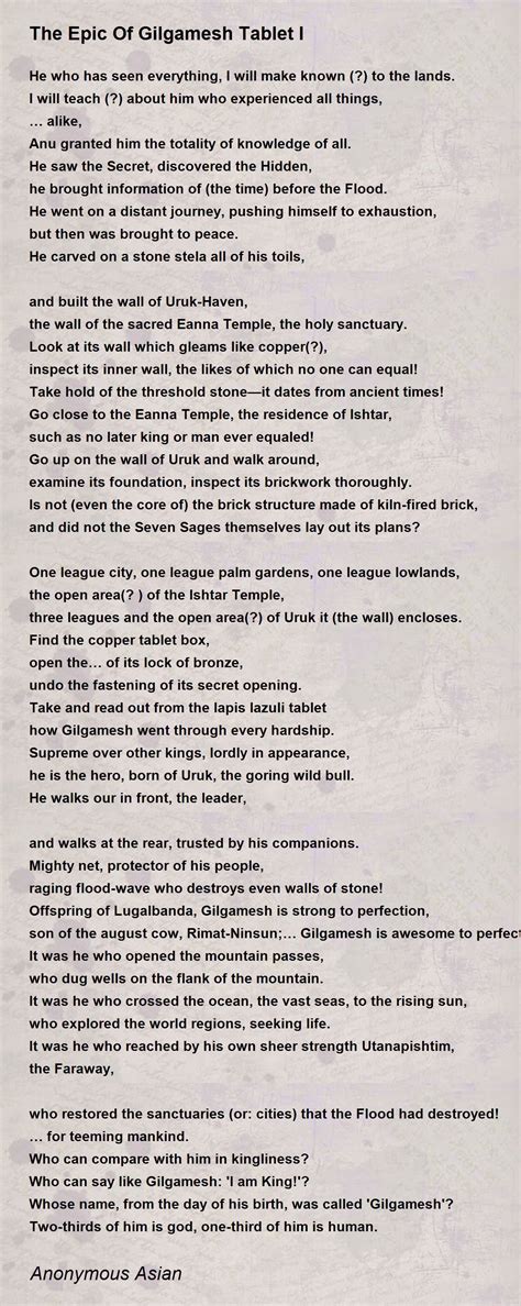 The Epic Of Gilgamesh Tablet I The Epic Of Gilgamesh Tablet I Poem By