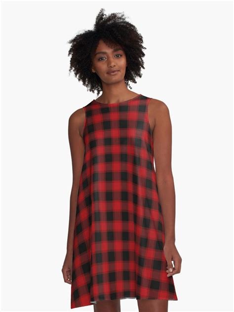 Red And Black Plaid Pattern A Line Dress By Drxgonfly A Line Dress