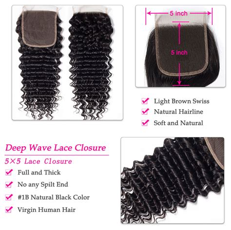 Lace Closure With Bundles Brazilian Deep Wave Virgin Human Hair Tinashehair