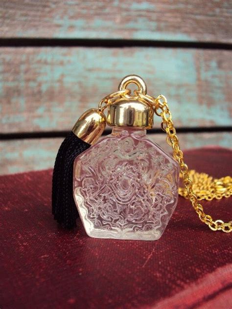 Vintage Style Perfume Bottle Pendant Necklace Long Chain Black