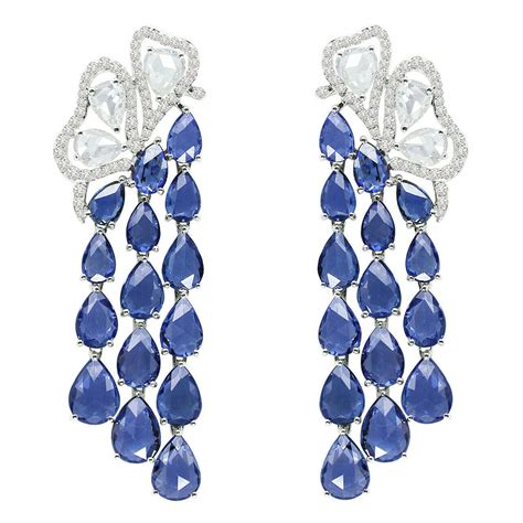 Blue Sapphires Diamonds Karat White Gold Chandelier Earrings At