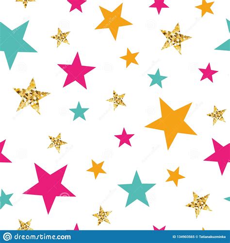 Gold Glitter Stars Seamless Pattern Background Abstract Ornament In