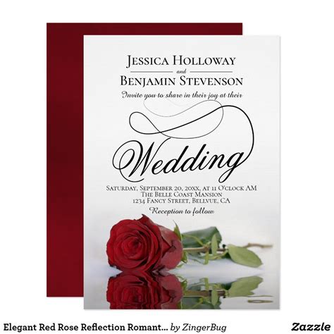 Elegant Red Rose Reflection Romantic Wedding Invitation In
