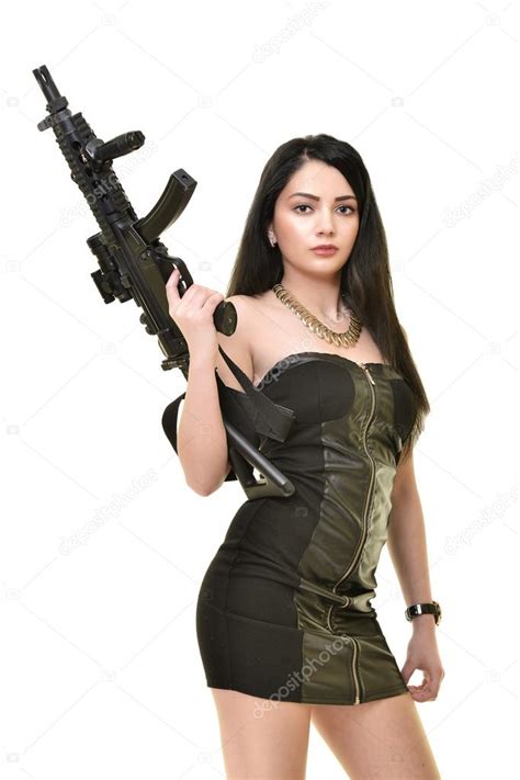 Beautiful Woman With Gun — Stock Photo © Muro 103487868