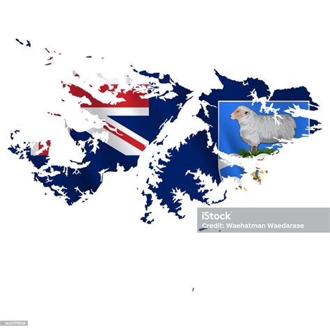 Ilustración De Mapa De Las Islas Malvinas Con Bandera Ondeando Aislada Sobre Fondo Blanco Y Más