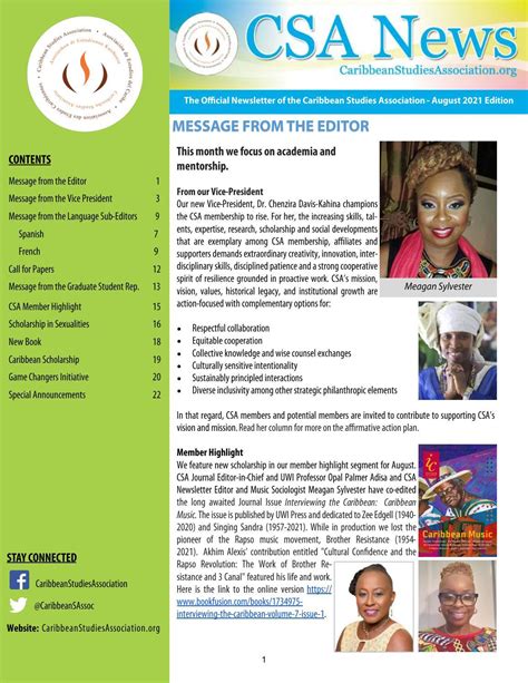 The Caribbean Studies Association Newsletter August 2021 Edition By