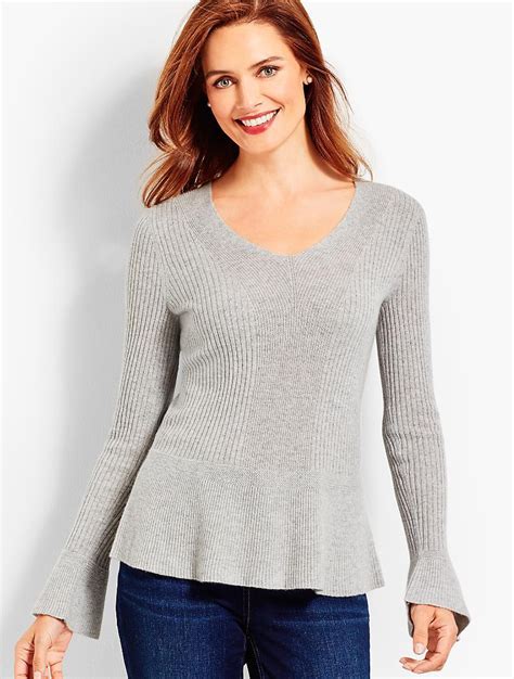 Lyst Talbots Ribbed Cashmere Peplum Sweater In Gray